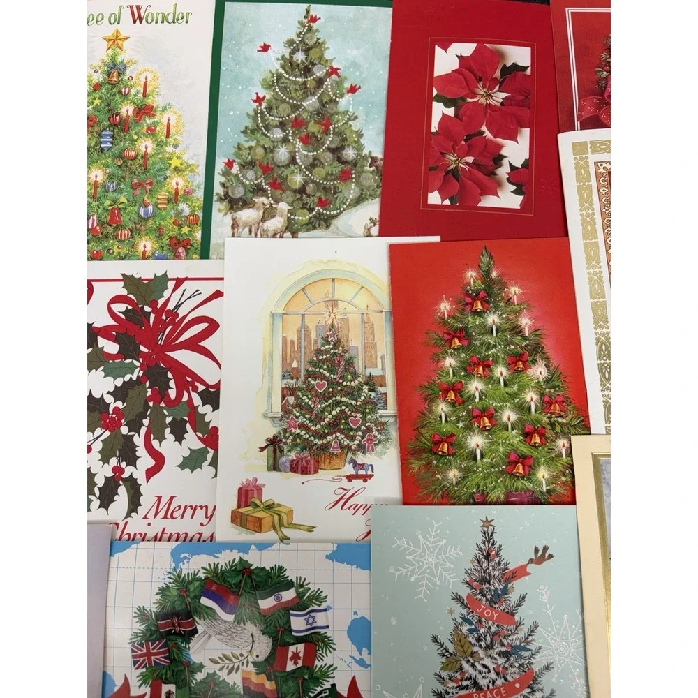 Vintage Christmas Cards Fronts ONLY Greenery Trees Wreaths Scrapbook Crafts 50+